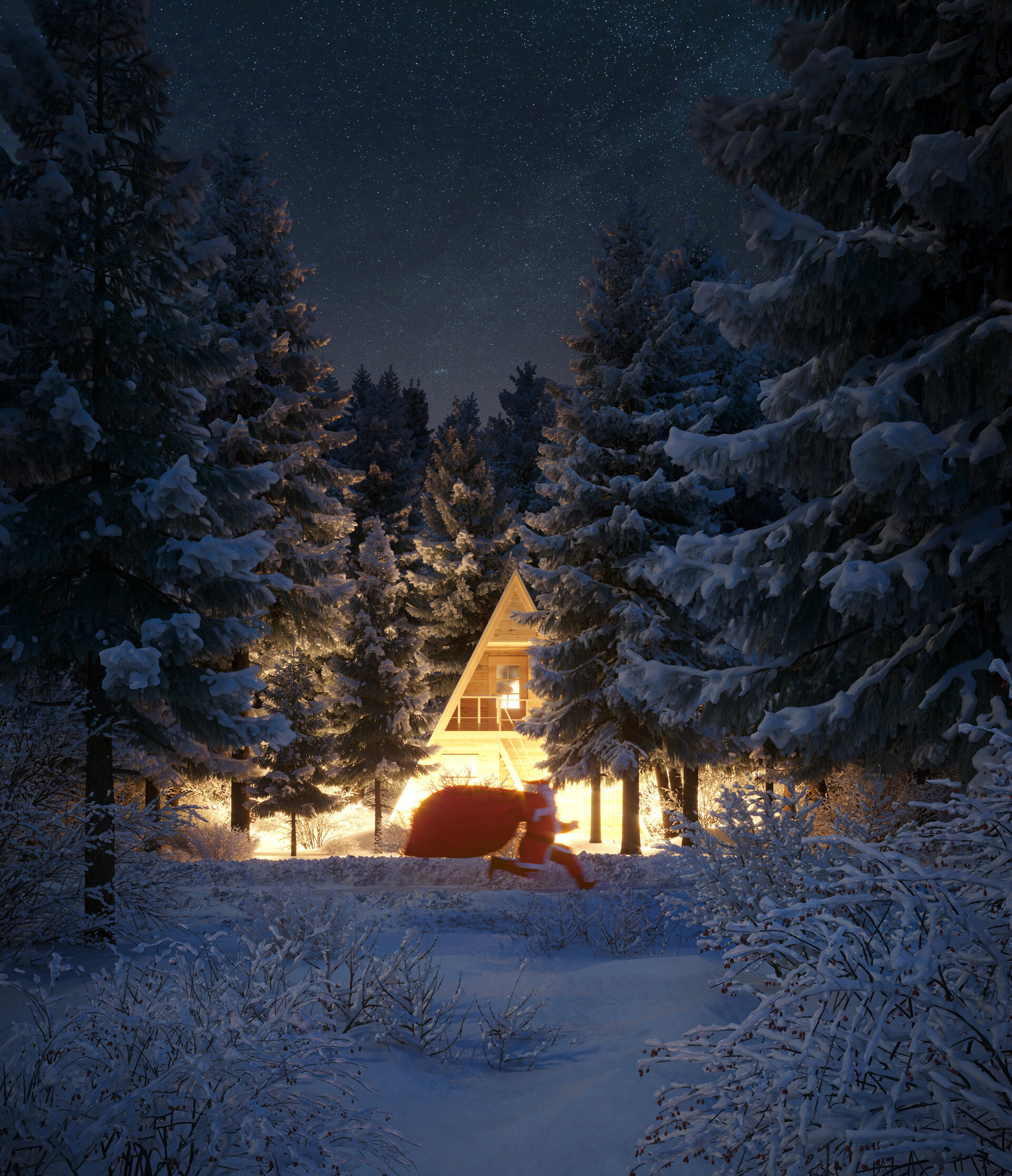 Wallpaper Brown Wooden House in The Middle of Snow Covered Pine Trees ...