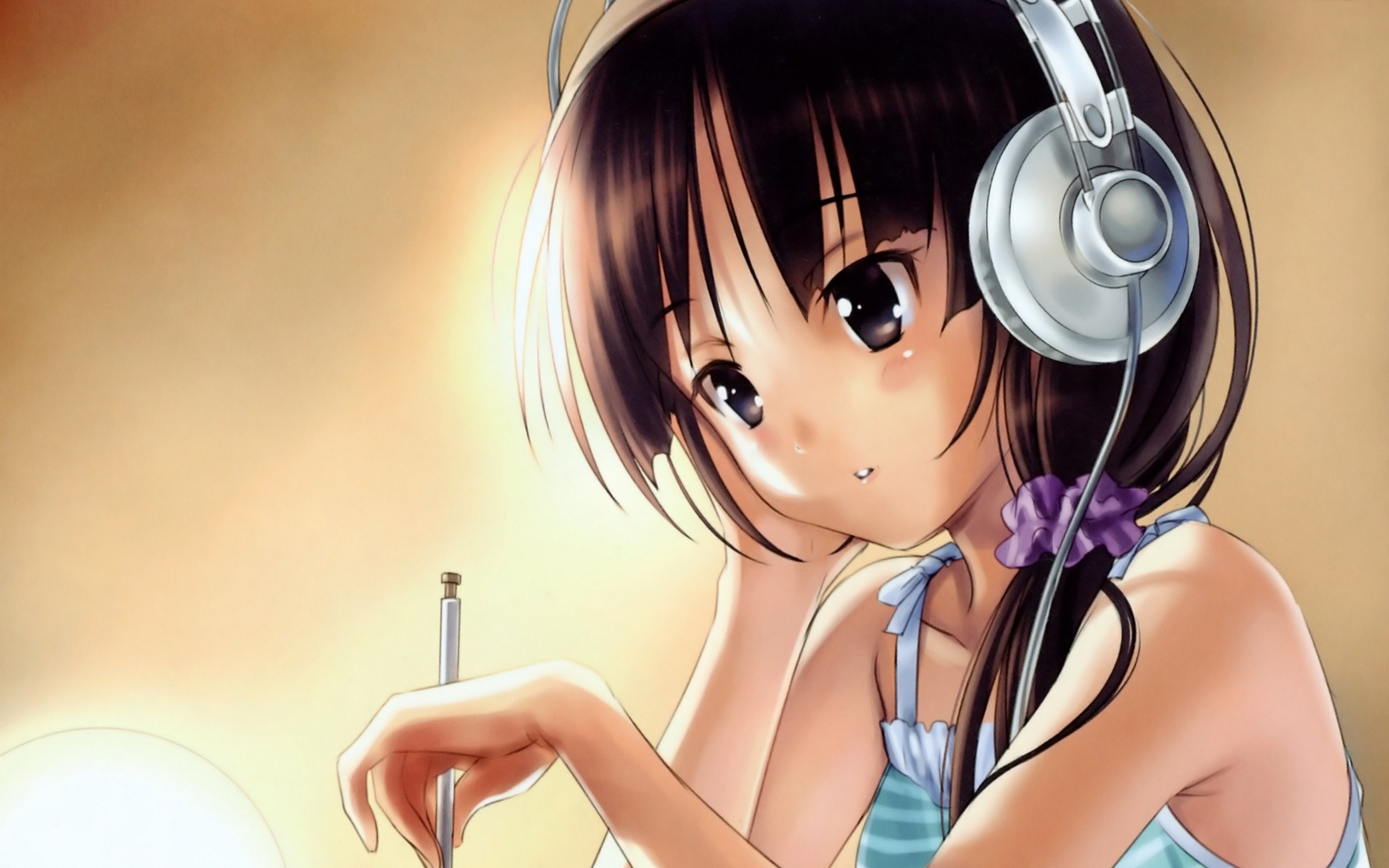 Download Girl listening to music Anime Young woman Music Headphones  Wallpaper in 1152x720 Resolution