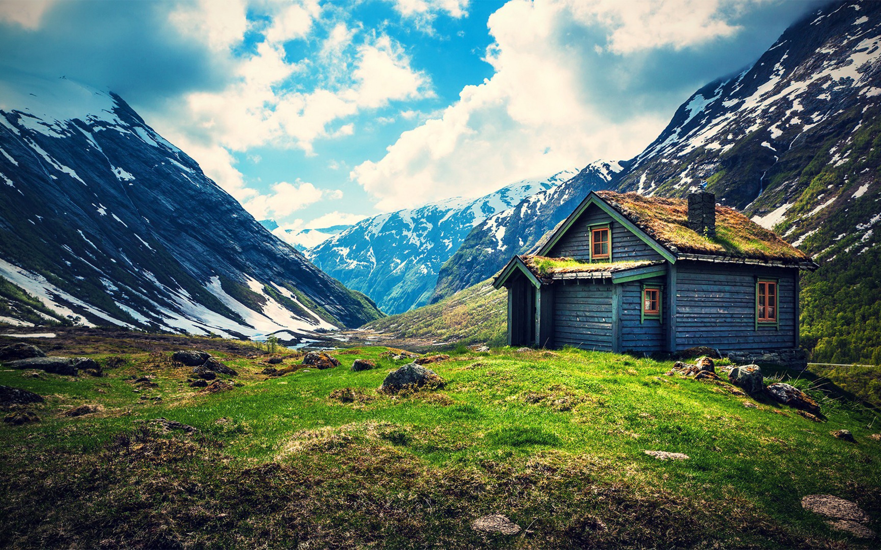Wallpaper Brown Wooden House on Green Grass Field Near Mountains Under ...