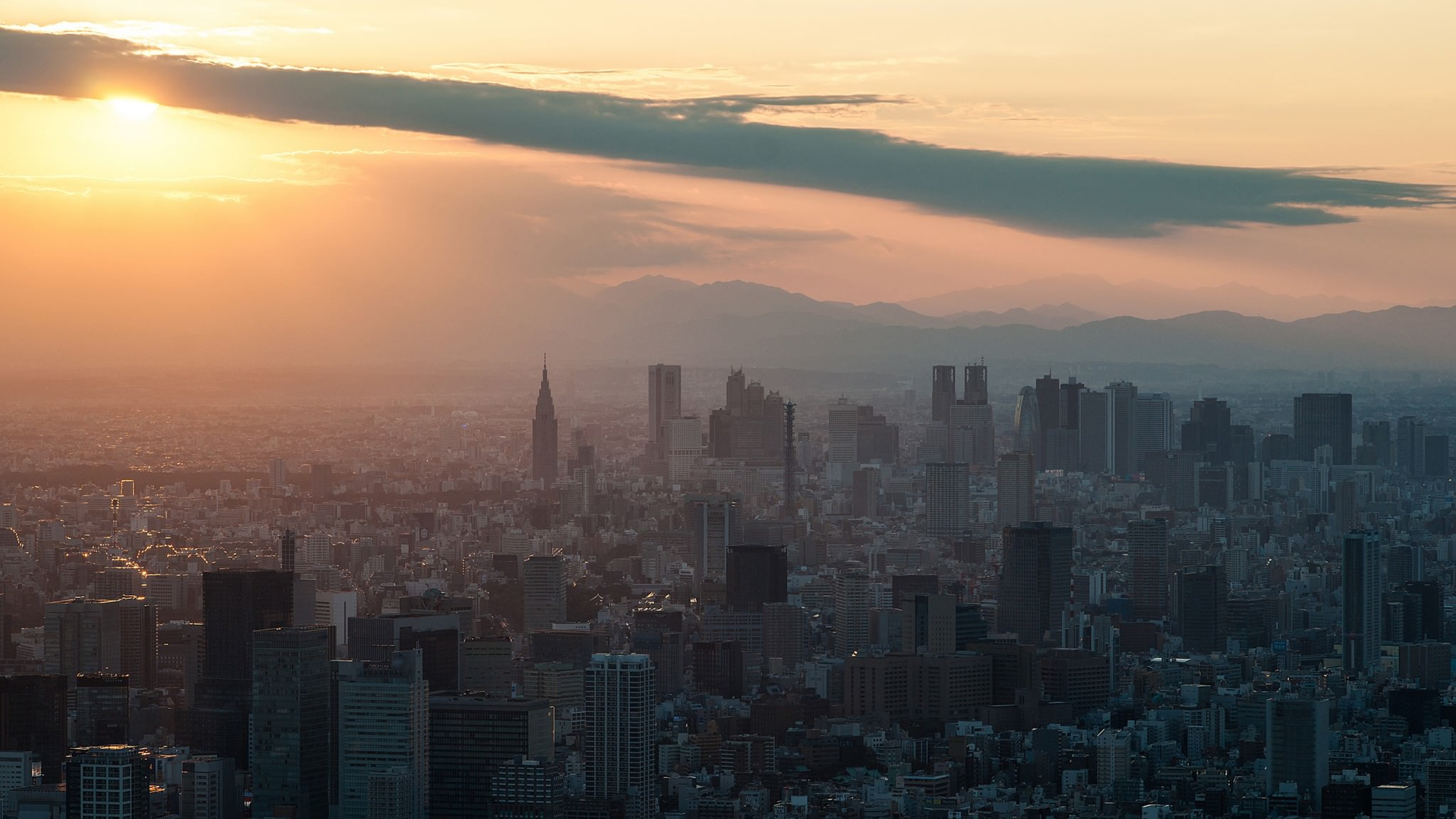 Wallpaper Aerial View of City Buildings During Sunset, Background ...