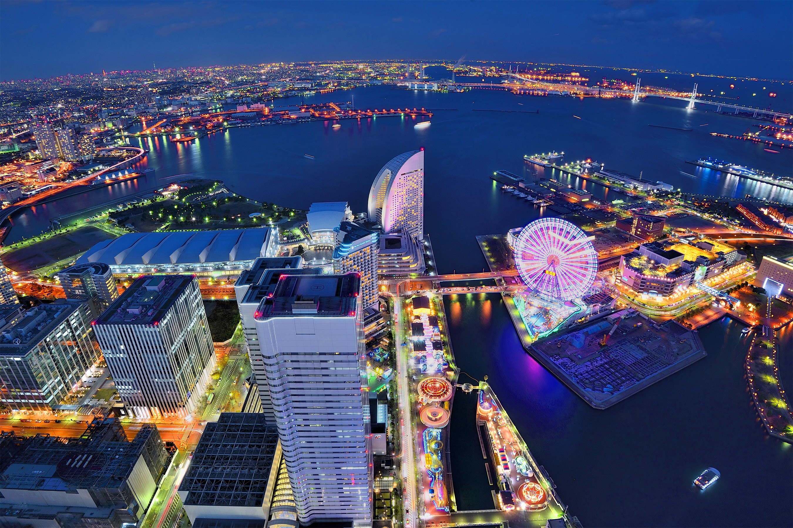 Wallpaper Aerial View of City Buildings During Night Time, Background