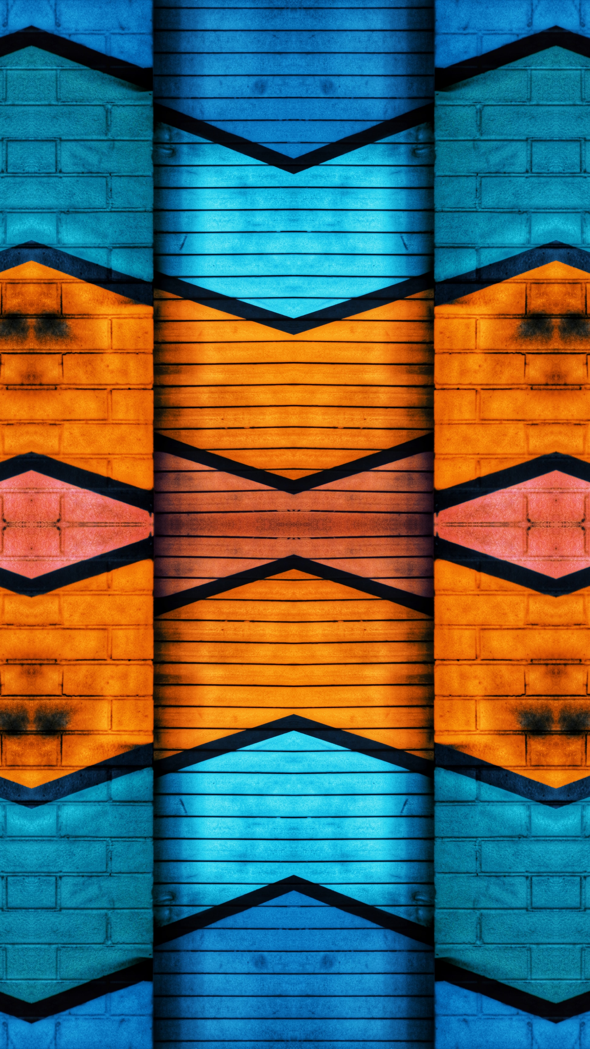 blue and orange brick wallpaper