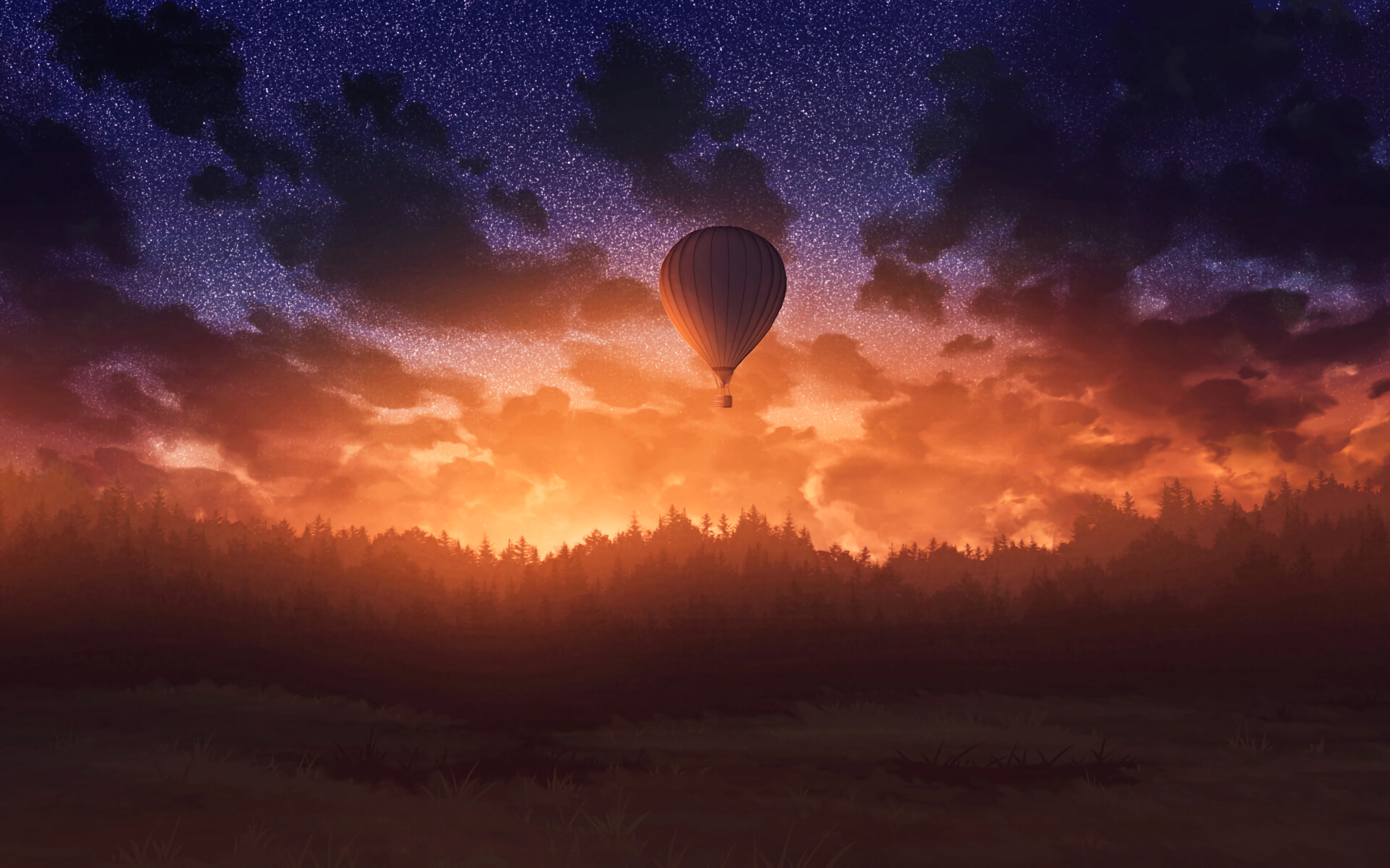 На луну на воздушном шаре. Воздушный шар арт. Фантастический воздушный шар. Волшебный закат. Фантастическое ночное небо.