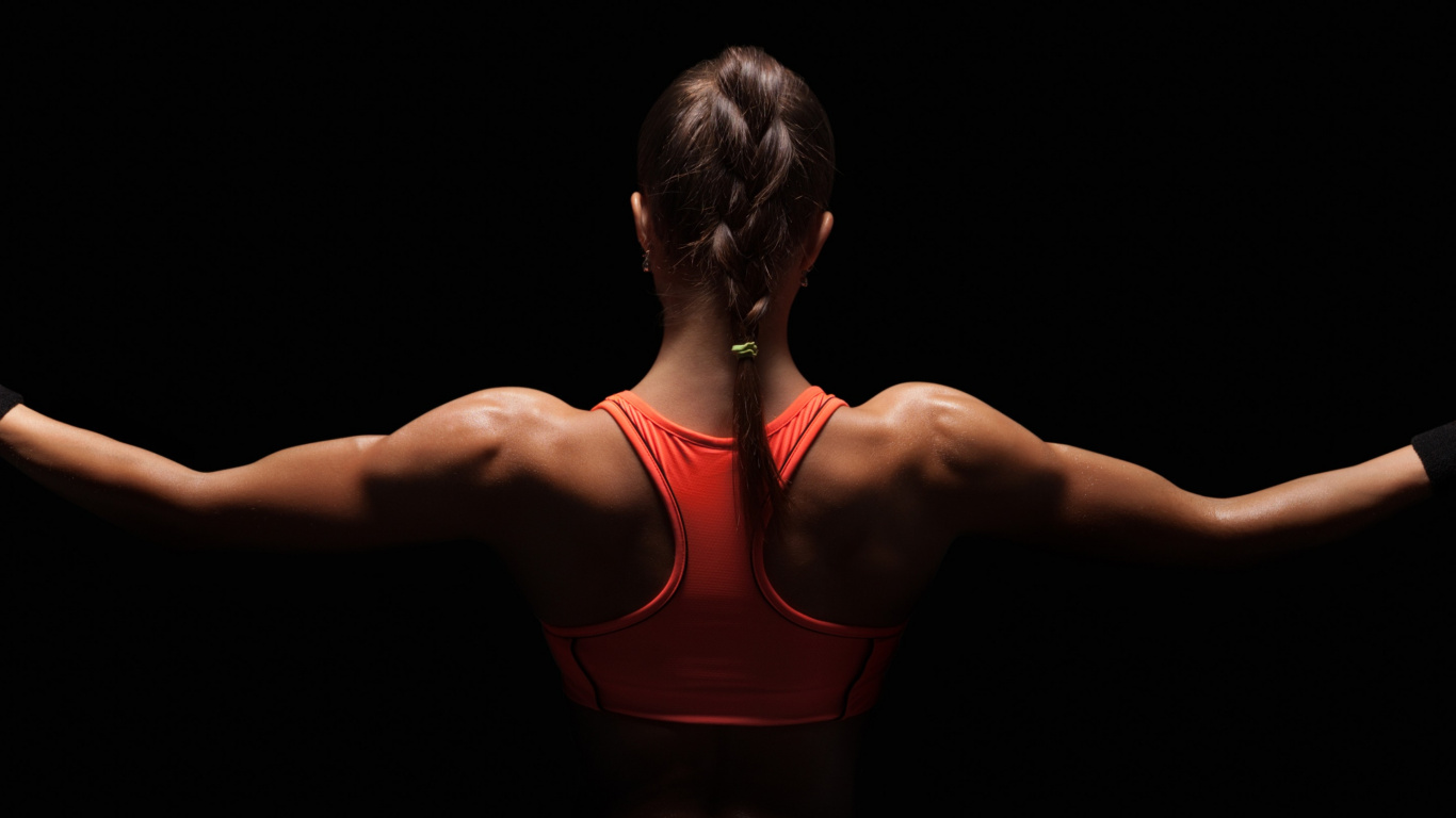 Frau im Roten Sport-BH. Wallpaper in 1366x768 Resolution