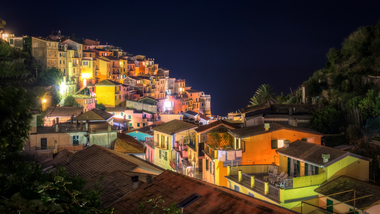 Luftaufnahme Der Stadt Bei Nacht Night. Wallpaper in 1280x720 Resolution