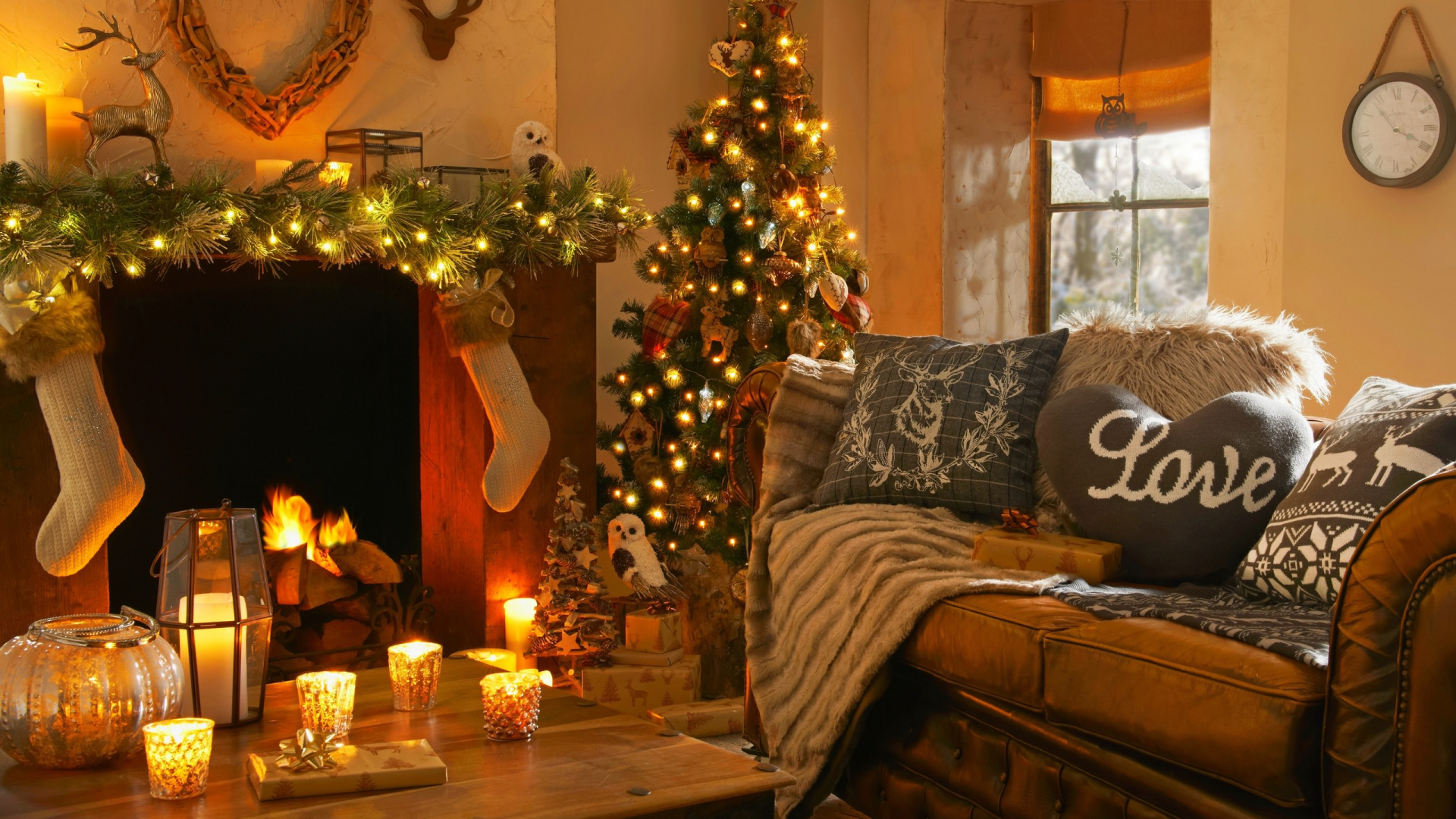 Le Jour De Noël, Les Lumières de Noël, Arbre de Noël, Salon, Chambre. Wallpaper in 1920x1080 Resolution