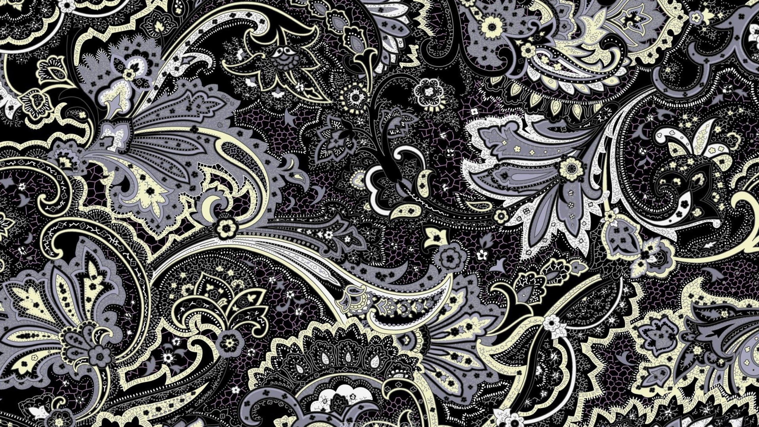 Textile Floral Noir et Jaune. Wallpaper in 2560x1440 Resolution