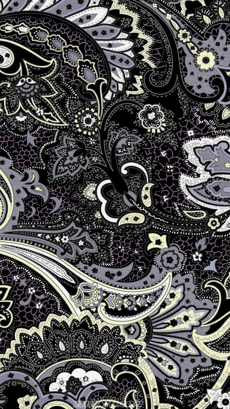 Black and Yellow Floral Textile. Wallpaper in 750x1334 Resolution