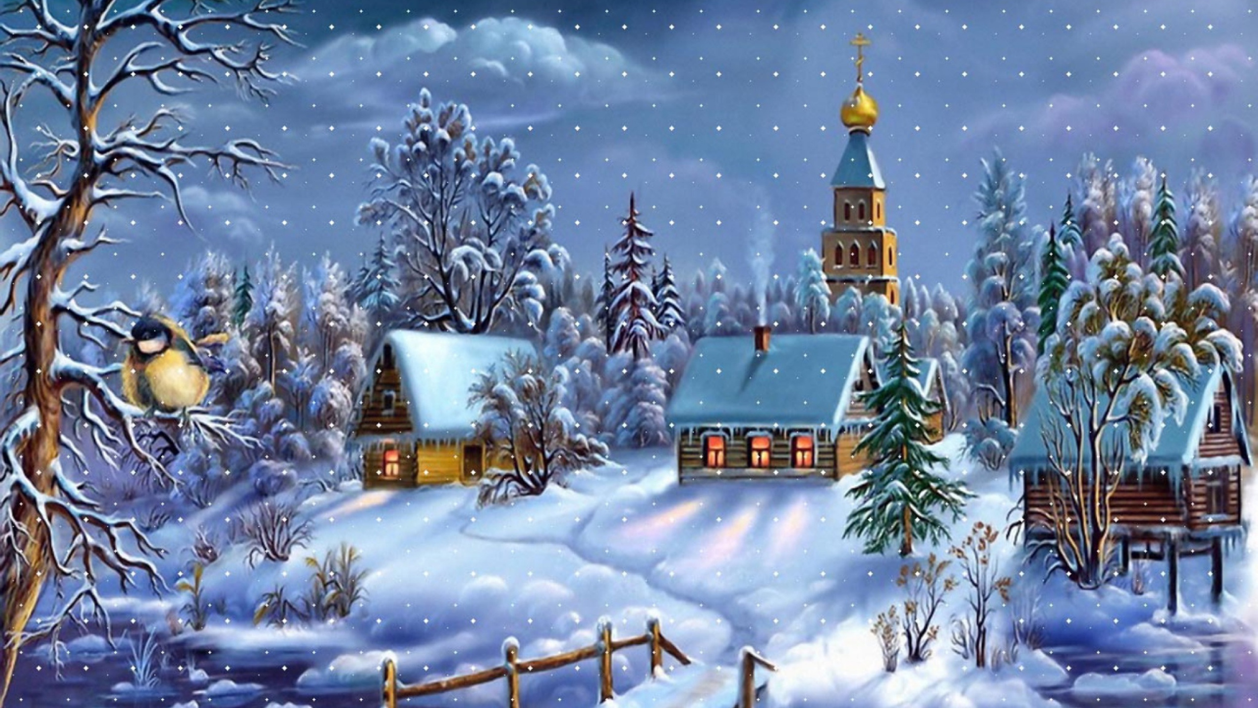 Green and Brown House Covered With Snow During Night Time. Wallpaper in 2560x1440 Resolution