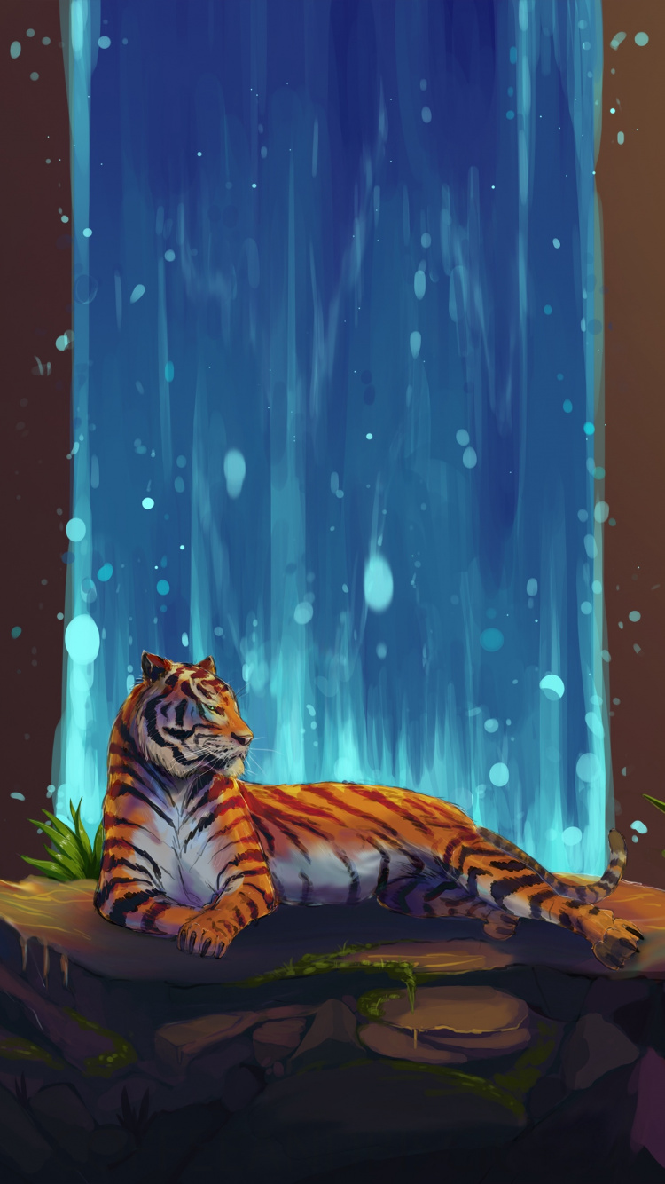 Tiger Lying on Brown Wooden Bed. Wallpaper in 750x1334 Resolution