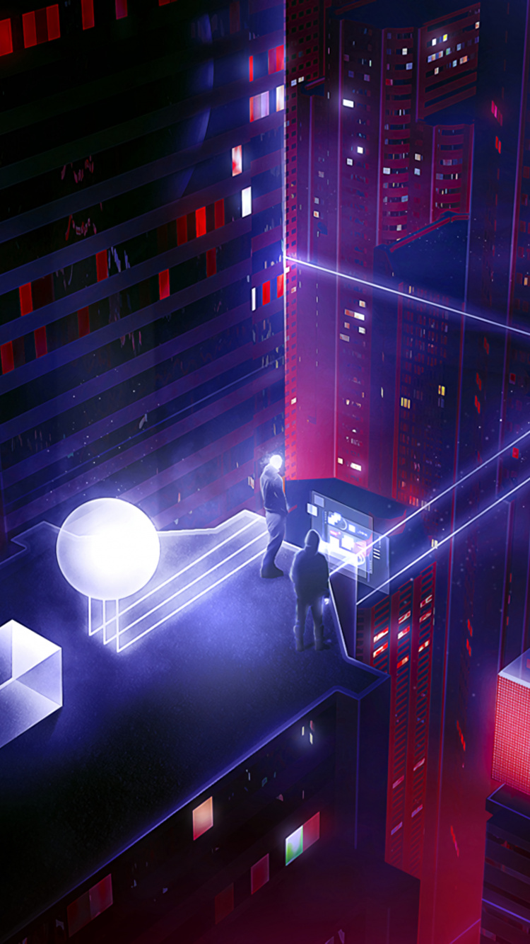 Red and Black Lighted Building. Wallpaper in 750x1334 Resolution