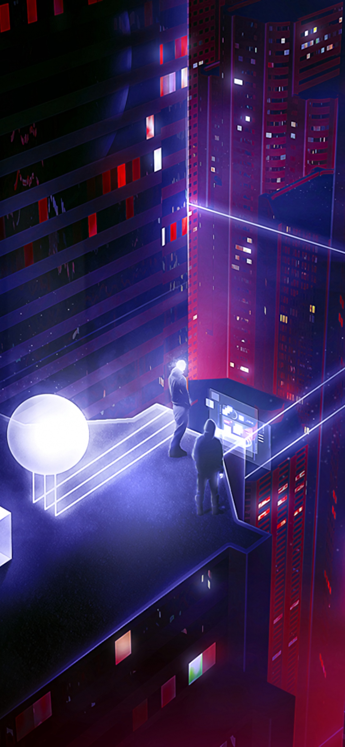 Edificio Iluminado en Rojo y Negro. Wallpaper in 1125x2436 Resolution