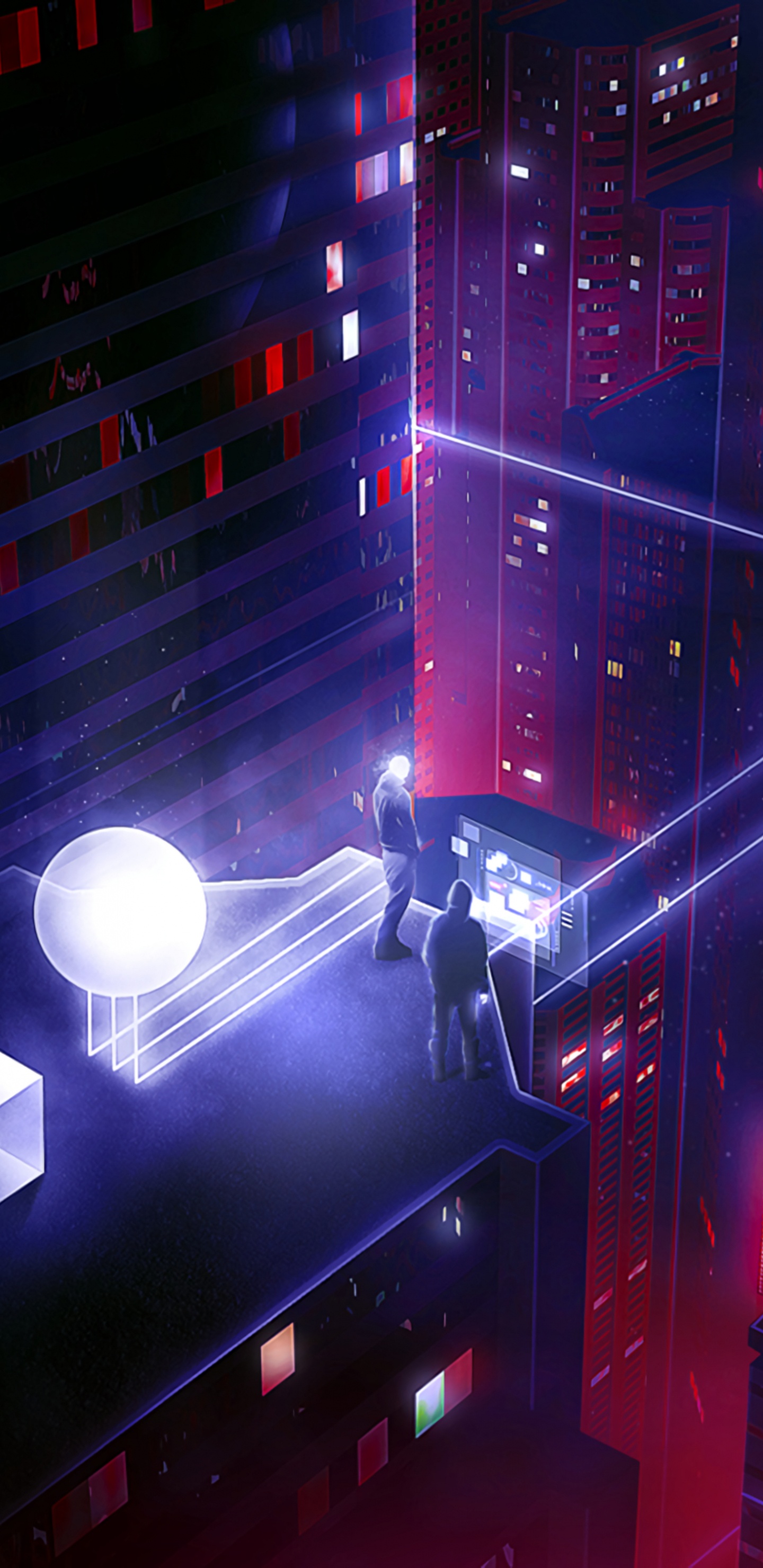 Edificio Iluminado en Rojo y Negro. Wallpaper in 1440x2960 Resolution