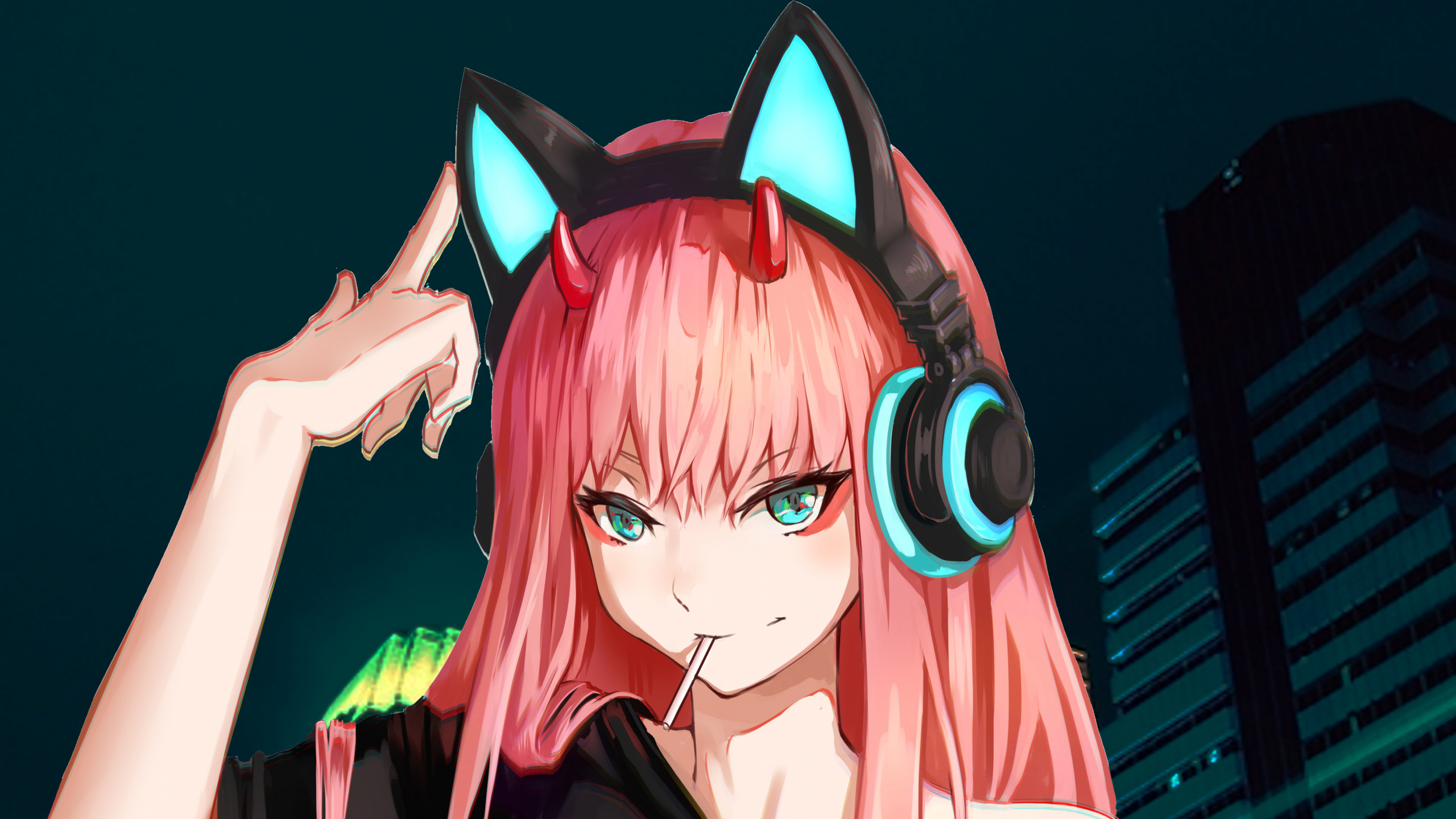 Pink Haired Girl Anime Character. Wallpaper in 2560x1440 Resolution