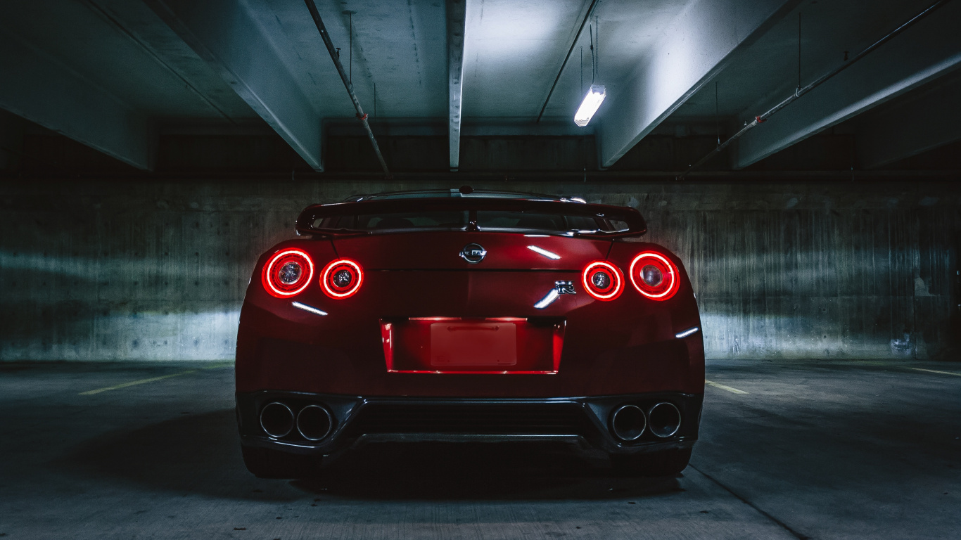 Red Car in a Tunnel. Wallpaper in 1366x768 Resolution