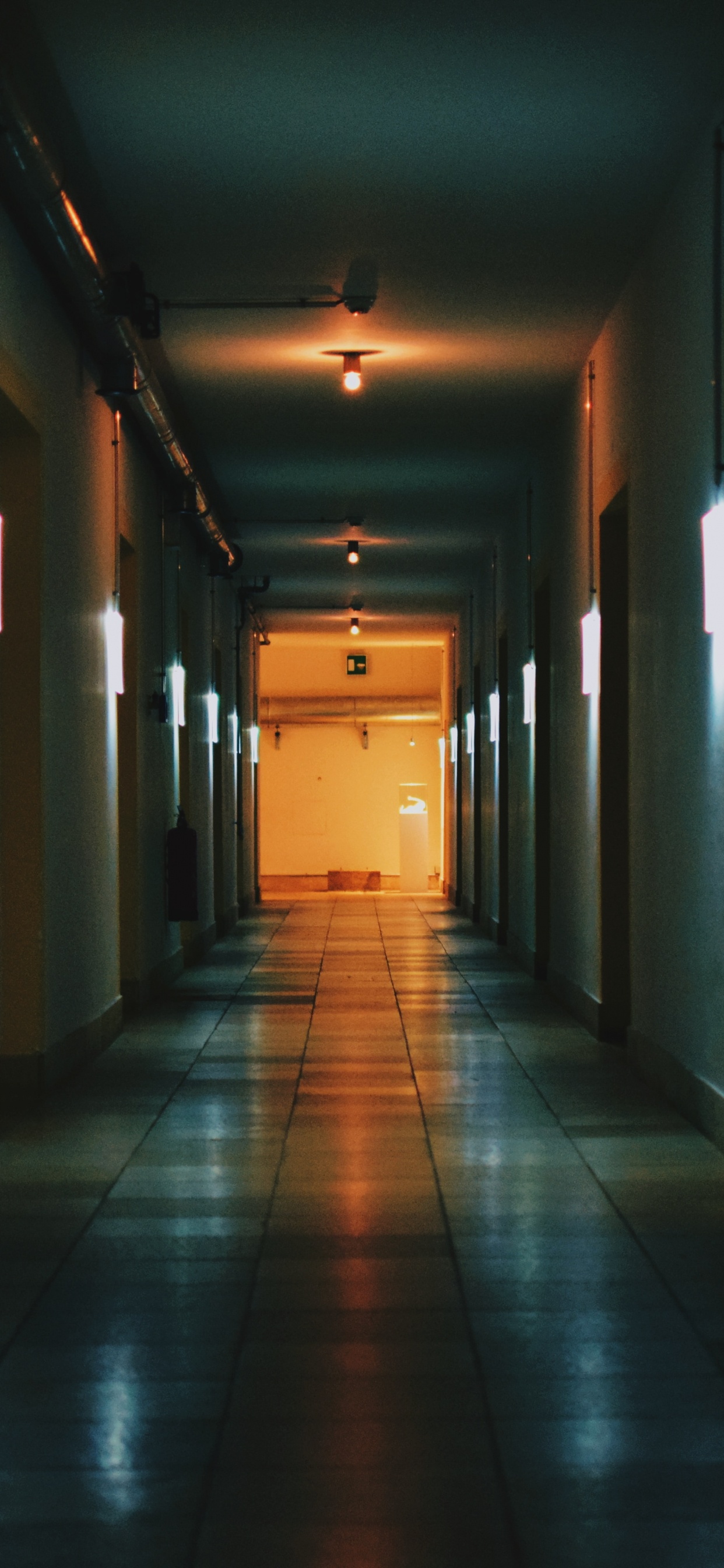 Hallway With White Walls and Ceiling Lights. Wallpaper in 1242x2688 Resolution