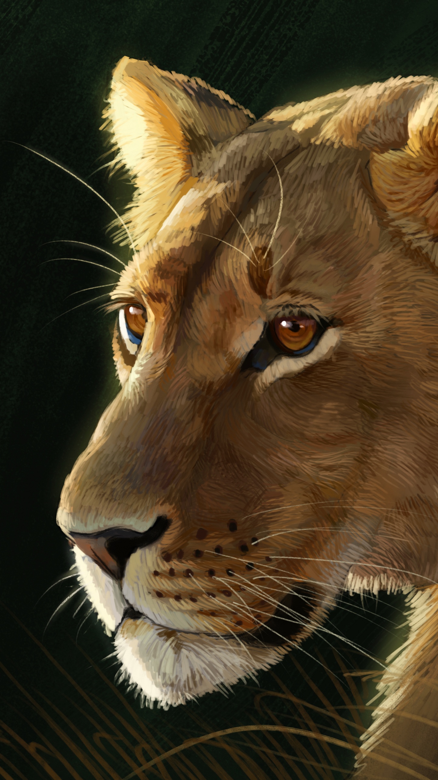 Brown Lion Lying on Black Textile. Wallpaper in 1440x2560 Resolution