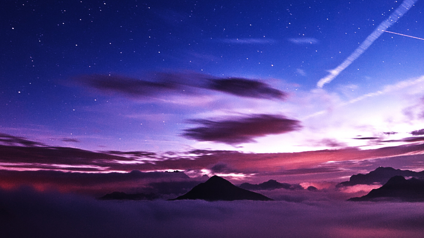 Puesta, Espacio, Atardecer, Estrella, Ambiente. Wallpaper in 1366x768 Resolution