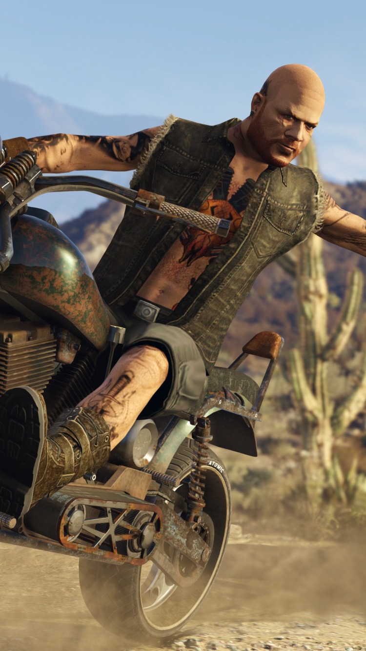 Grand Theft Auto v, Grand Theft Auto en Ligne, Rockstar Games, Playstation 4, la Moto. Wallpaper in 750x1334 Resolution