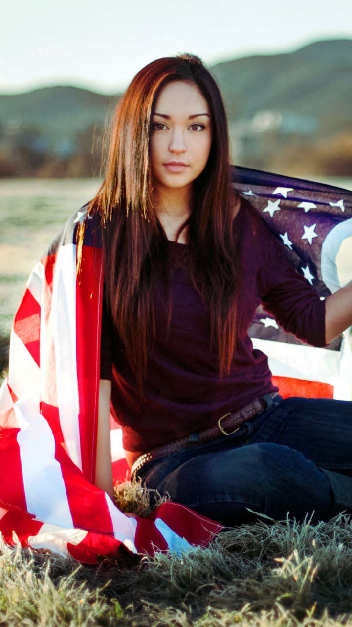 Beauty, Grass, Sitting, Long Hair, Woman. Wallpaper in 720x1280 Resolution