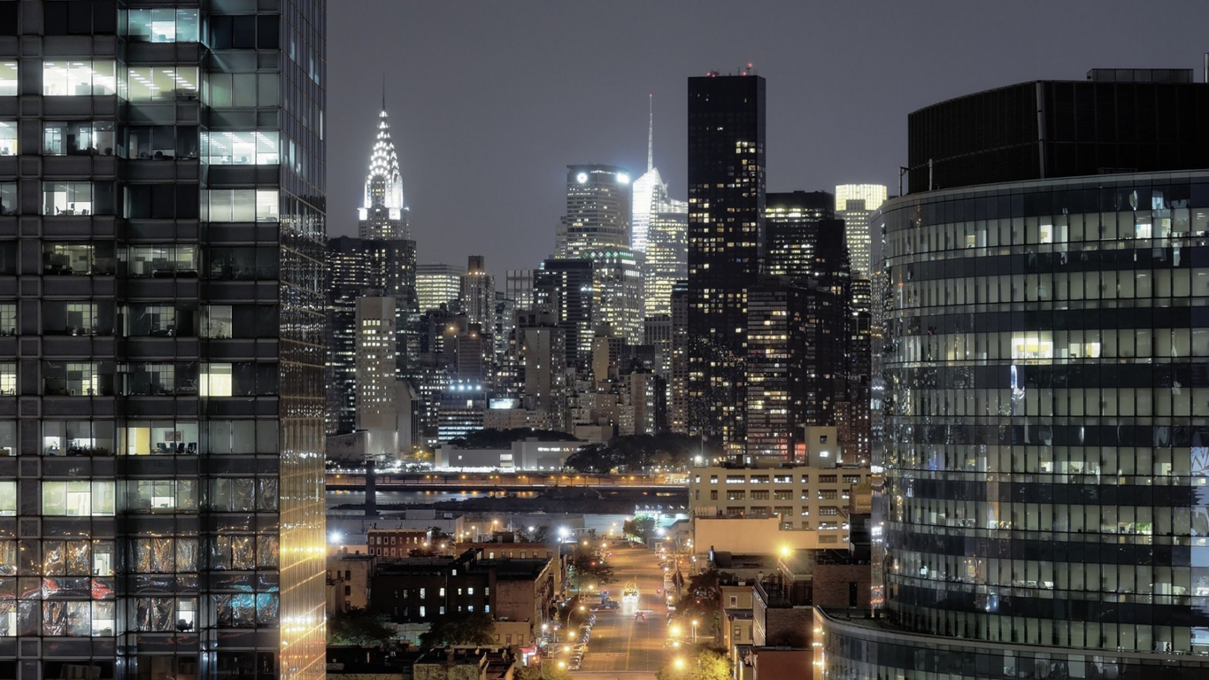 City Skyline During Night Time. Wallpaper in 1366x768 Resolution