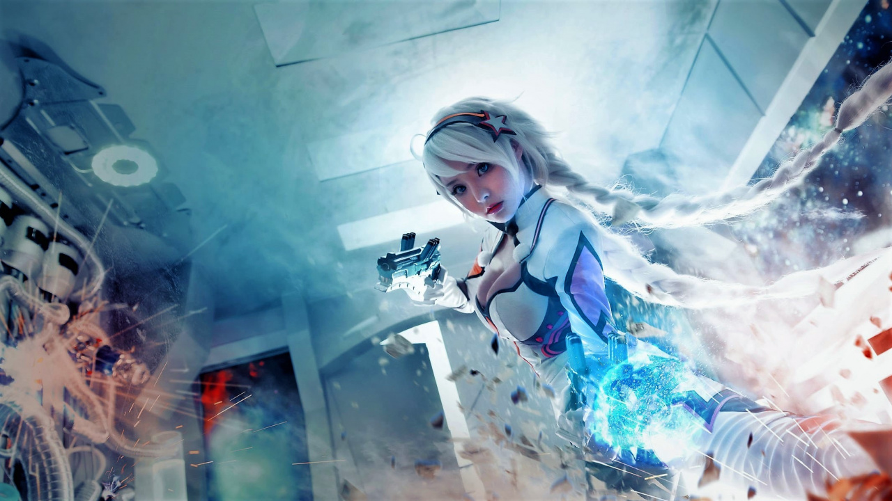 Woman in White and Blue Dress Anime Character. Wallpaper in 1280x720 Resolution