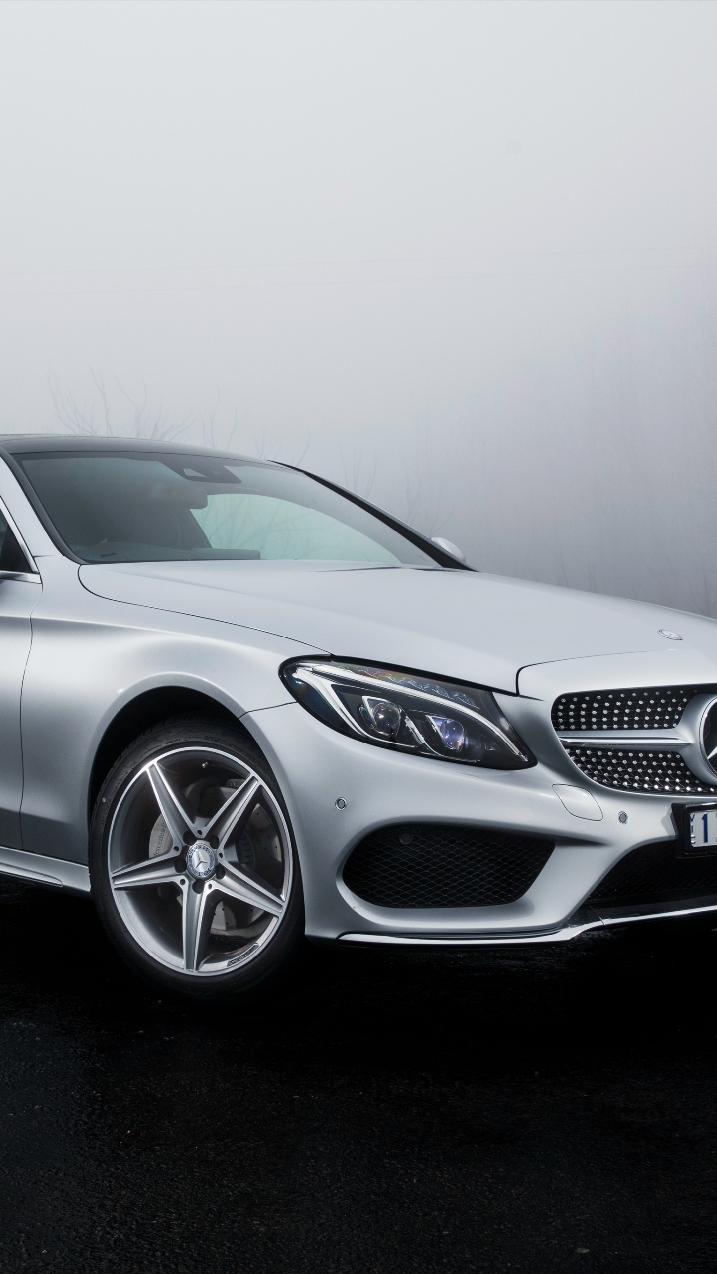 Silver Mercedes Benz Coupe on Black Asphalt Road. Wallpaper in 1440x2560 Resolution