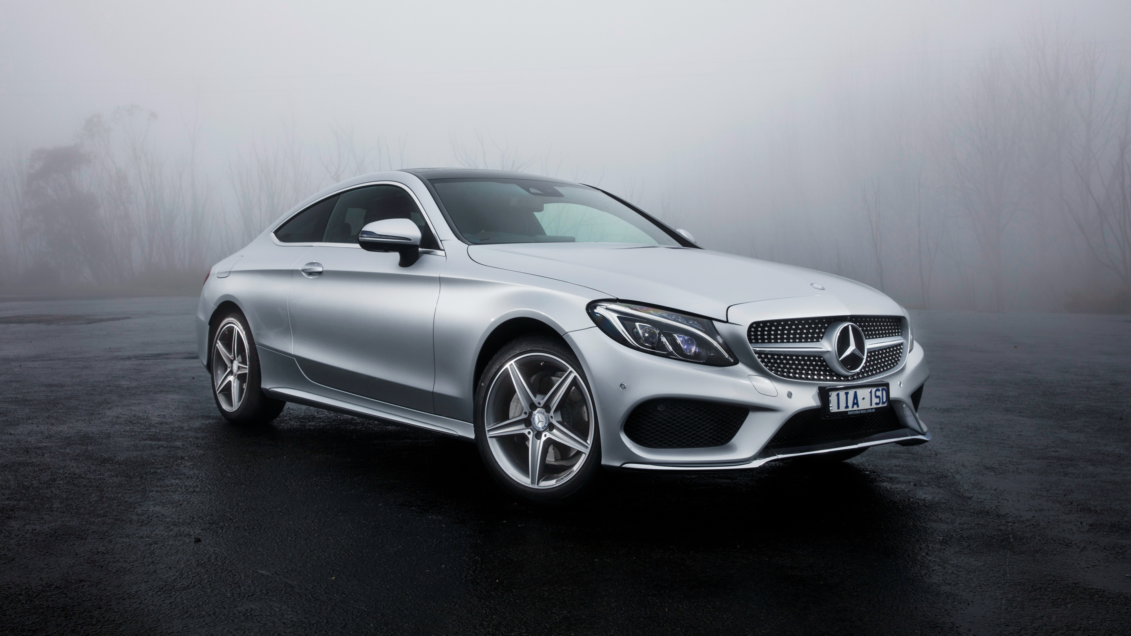 Silver Mercedes Benz Coupe on Black Asphalt Road. Wallpaper in 3840x2160 Resolution