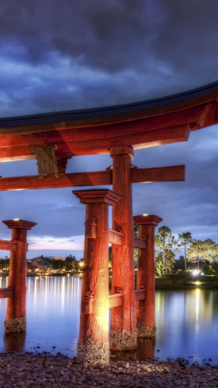 牌坊, 建筑, 反射, 天空, 黎明 壁纸 750x1334 允许