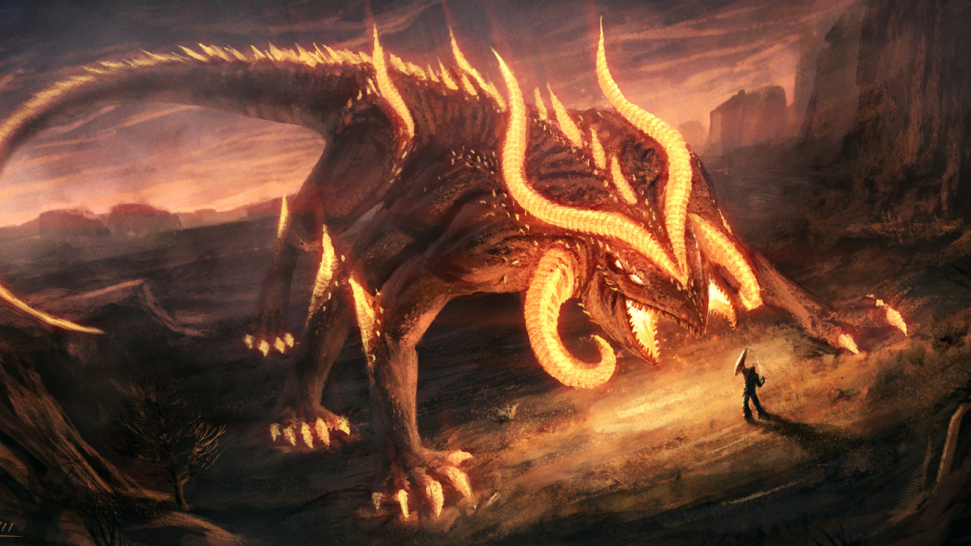 Dragón Marrón en la Pintura de Arena Marrón. Wallpaper in 1366x768 Resolution