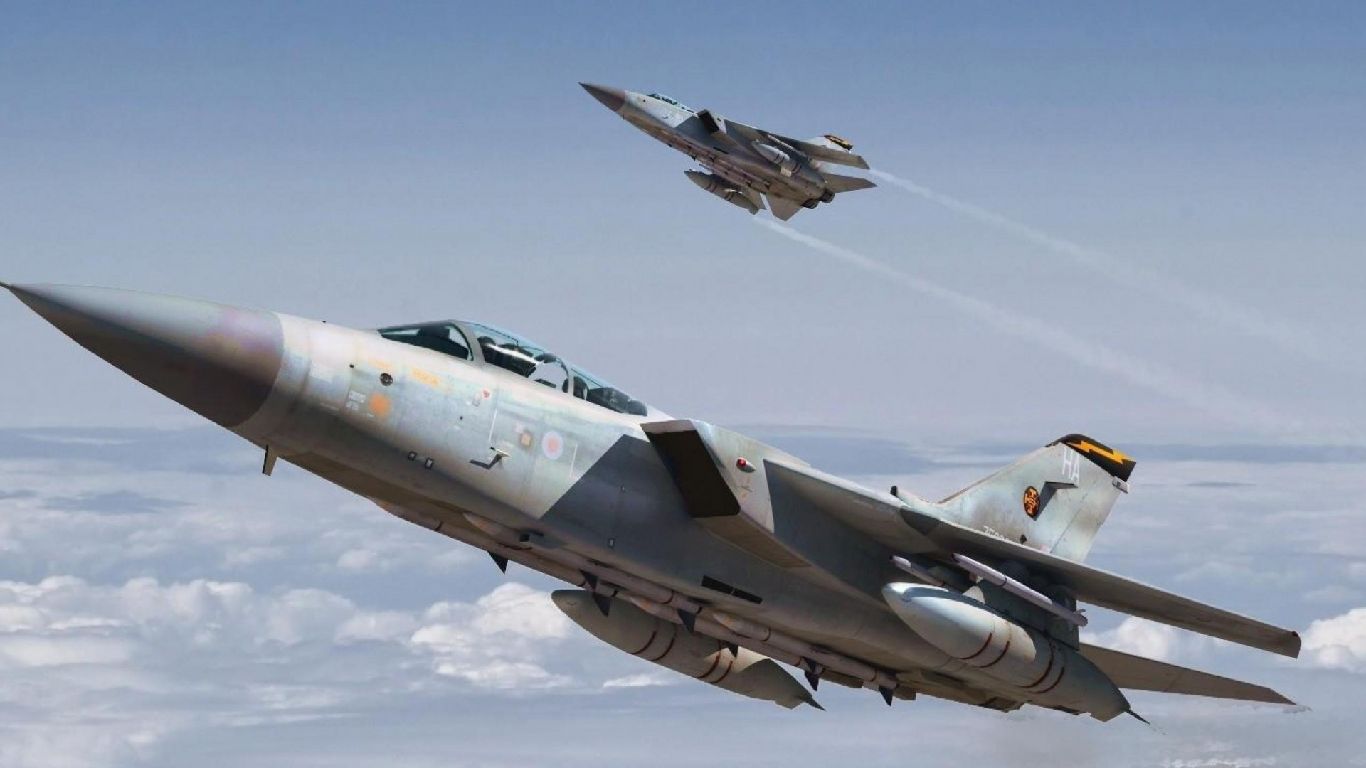 Grauer Kampfjet, Der Tagsüber am Himmel Fliegt. Wallpaper in 1920x1080 Resolution