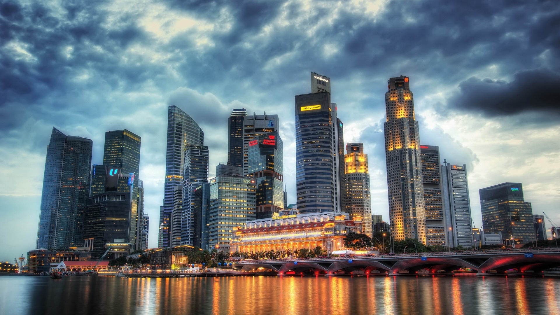 City Skyline Across Body of Water During Night Time. Wallpaper in 1920x1080 Resolution