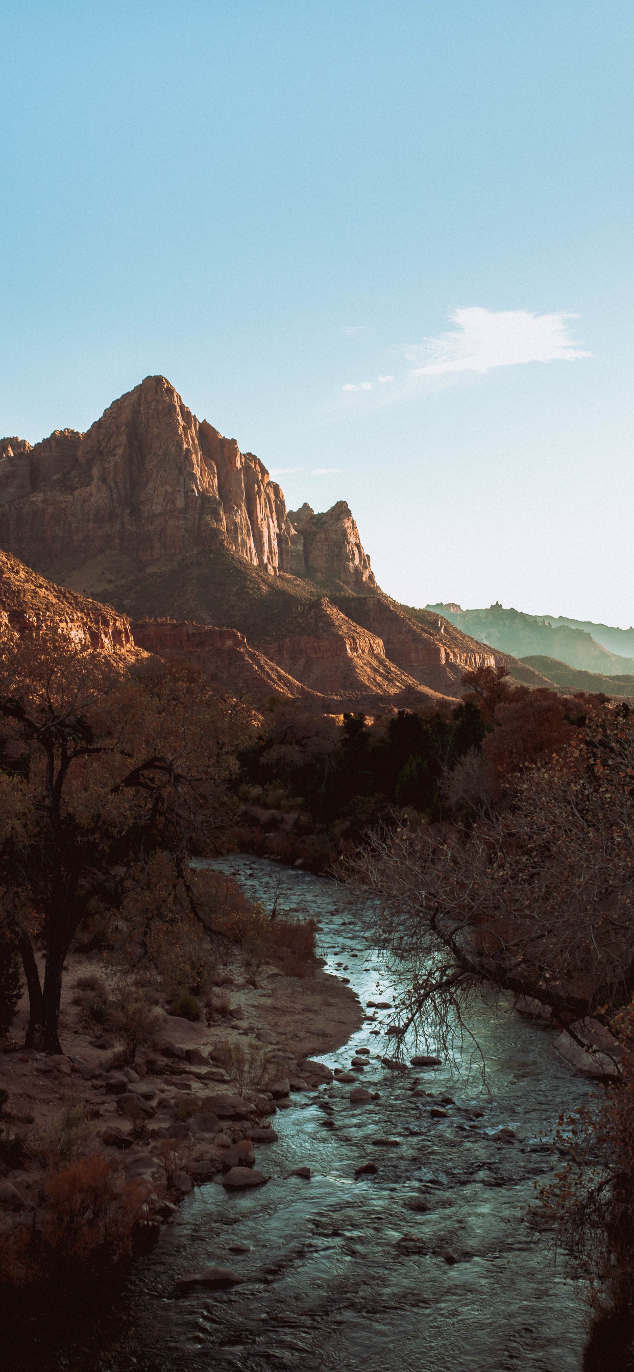 Rock, Parc, Les Reliefs Montagneux, Virgin River, le Parc National de Zion. Wallpaper in 1242x2688 Resolution