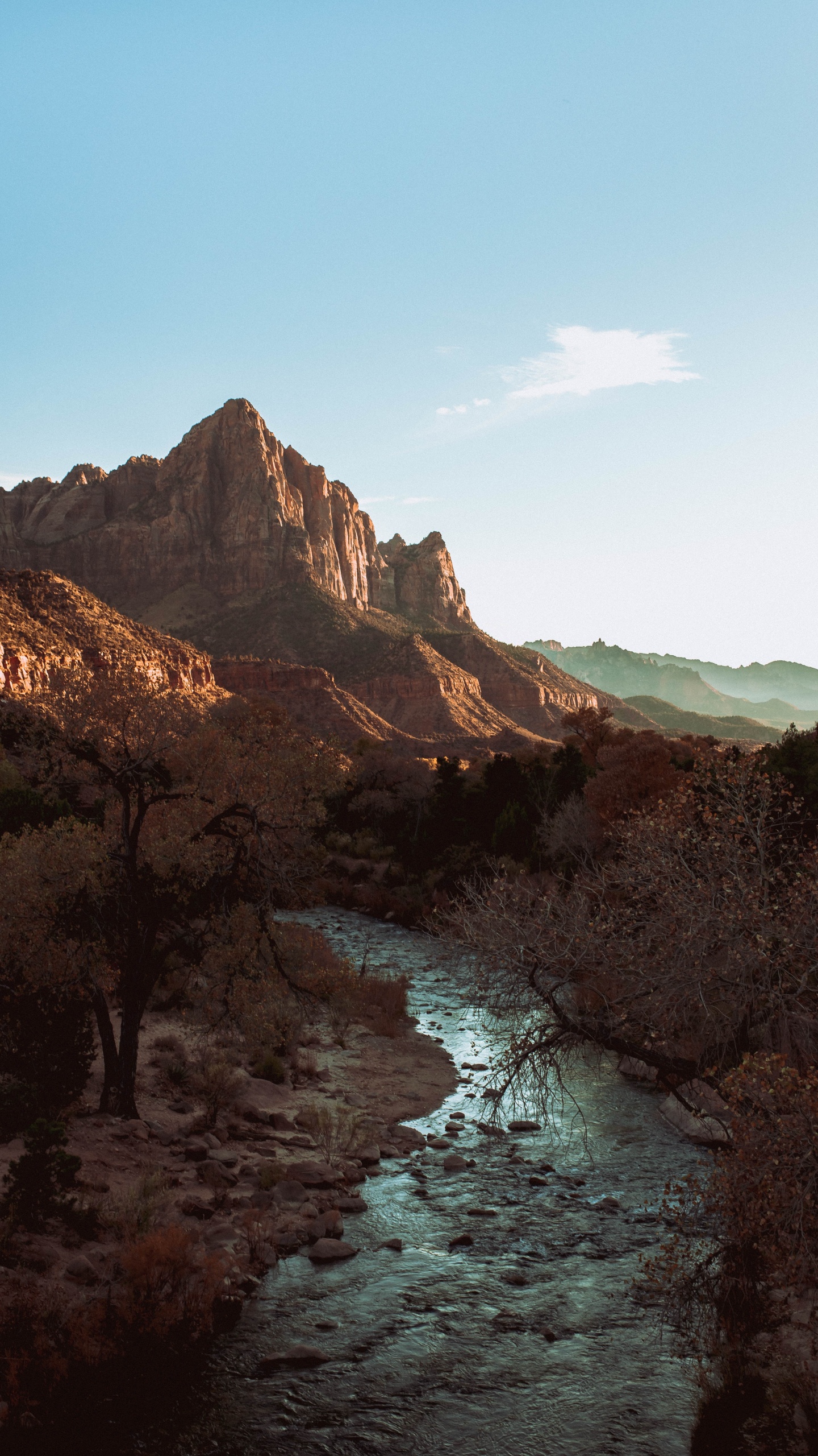 Rock, Parc, Les Reliefs Montagneux, Virgin River, le Parc National de Zion. Wallpaper in 1440x2560 Resolution