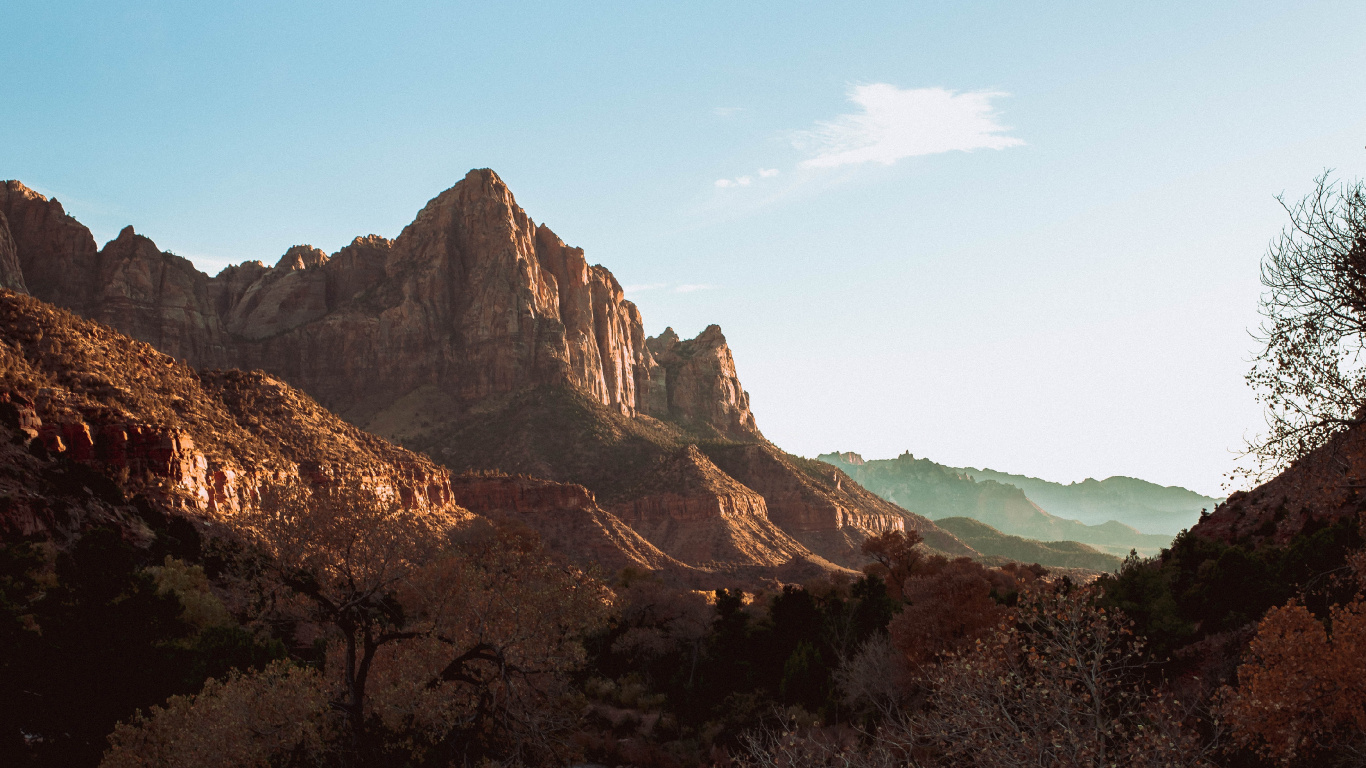 Rock, Park, Wildnis, Bergigen Landschaftsformen, Virgin River. Wallpaper in 1366x768 Resolution