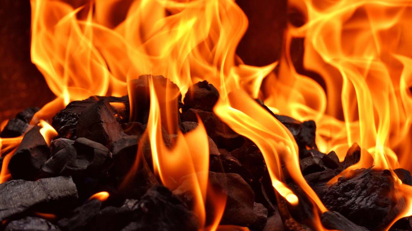 Burning Fire on Black Textile. Wallpaper in 1366x768 Resolution