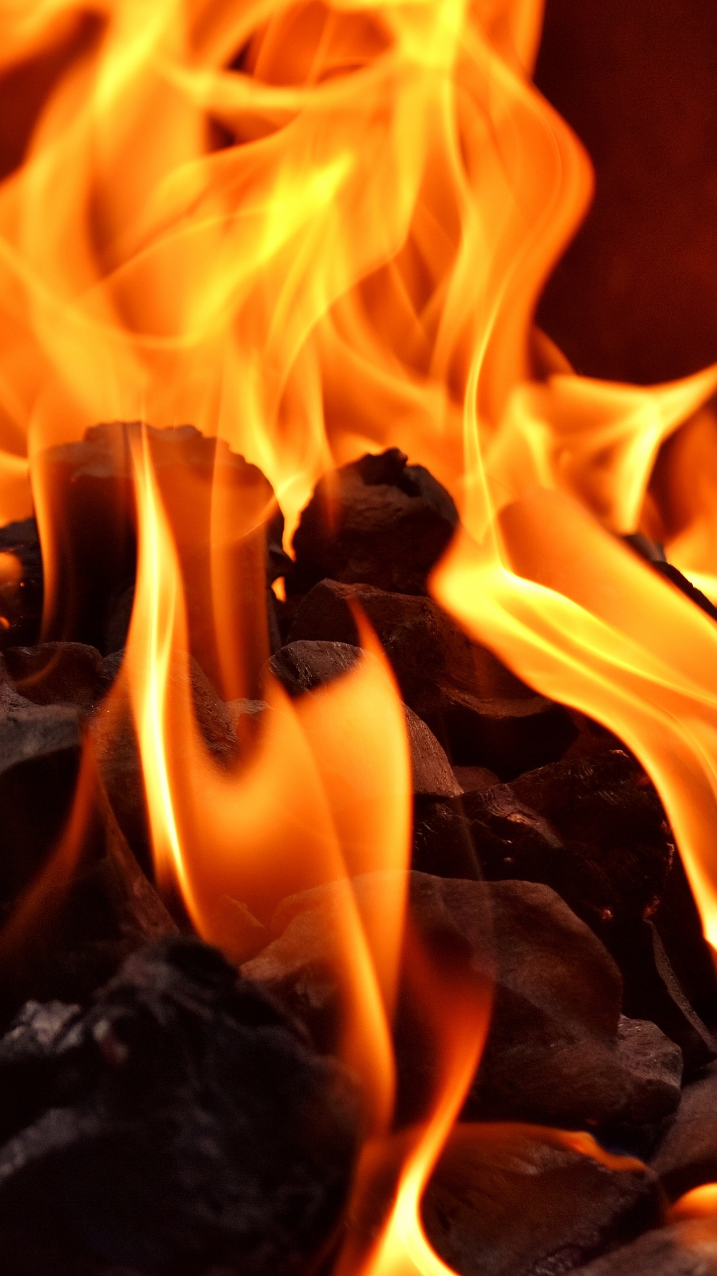 Burning Fire on Black Textile. Wallpaper in 1440x2560 Resolution