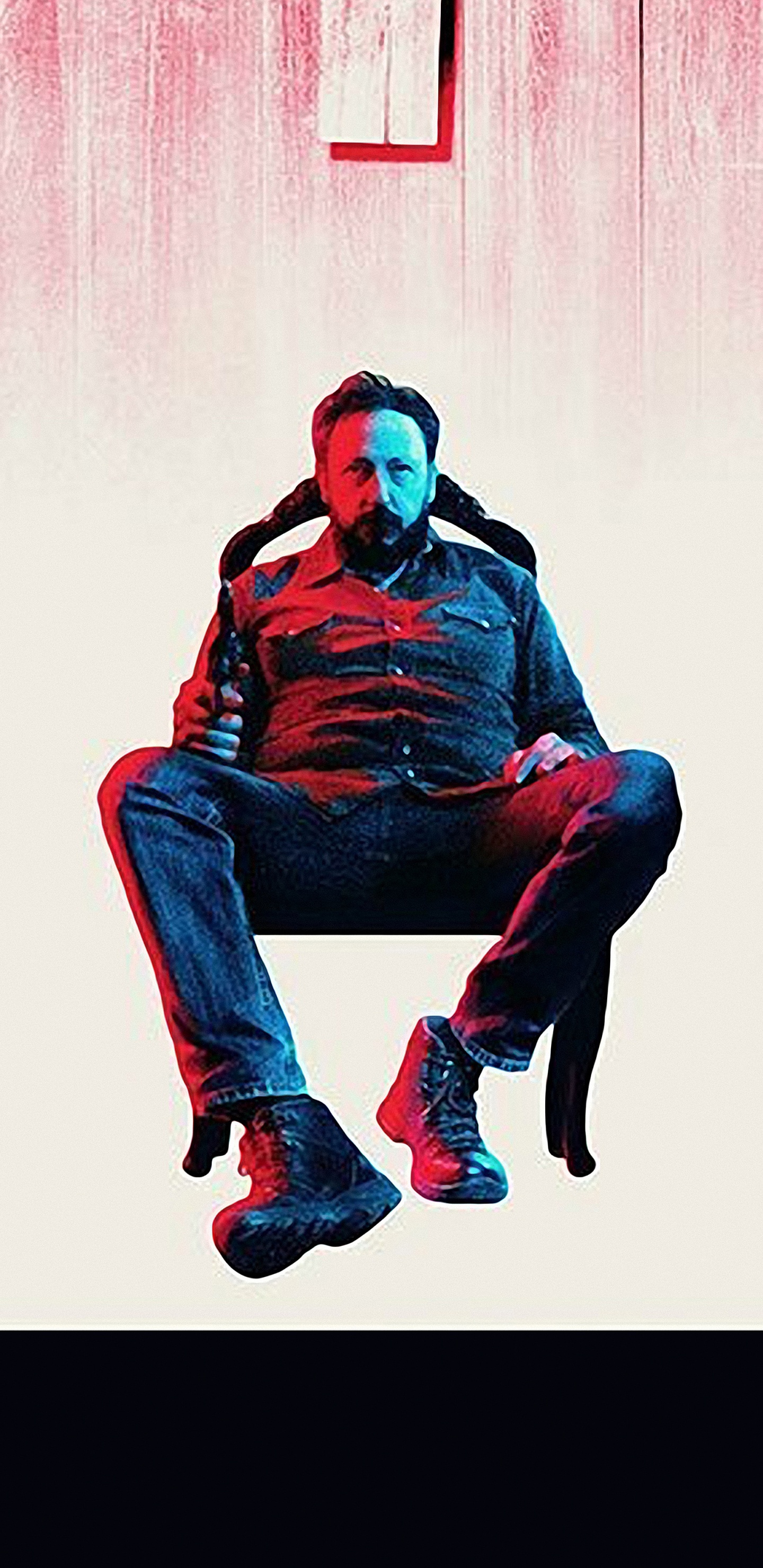 Man in Blue Denim Jacket and Blue Denim Jeans Sitting on Red Sofa Chair. Wallpaper in 1440x2960 Resolution