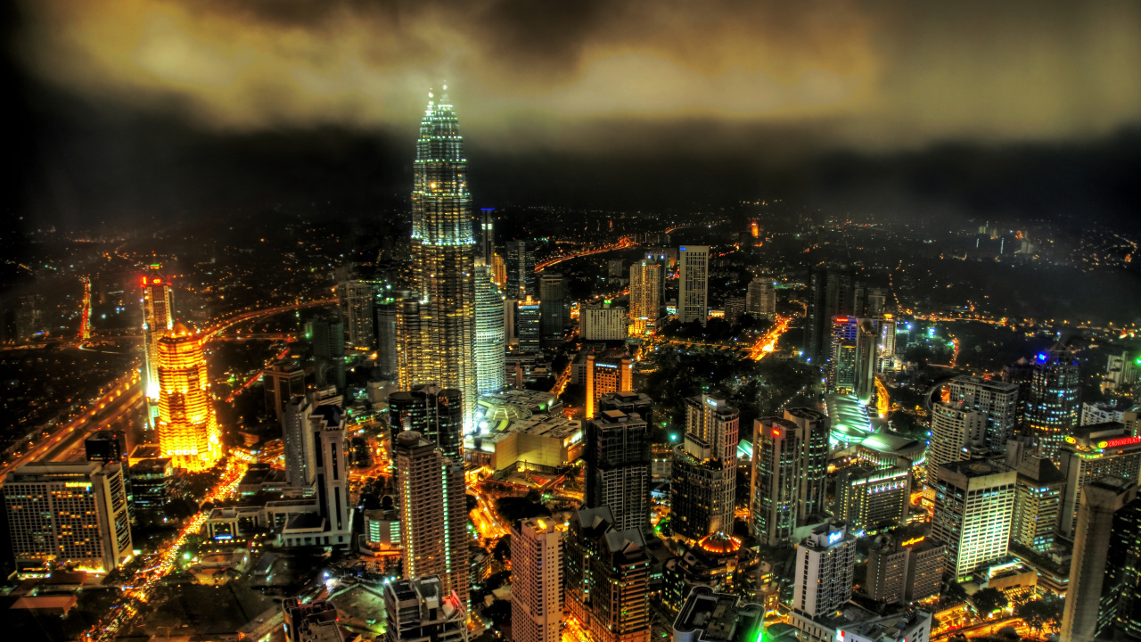 City With High Rise Buildings During Night Time. Wallpaper in 1280x720 Resolution