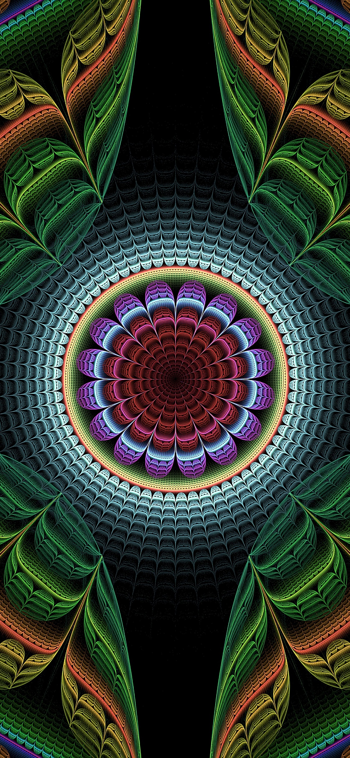 圆圈, 迷幻术, 对称, 彩色玻璃, 建筑 壁纸 1125x2436 允许