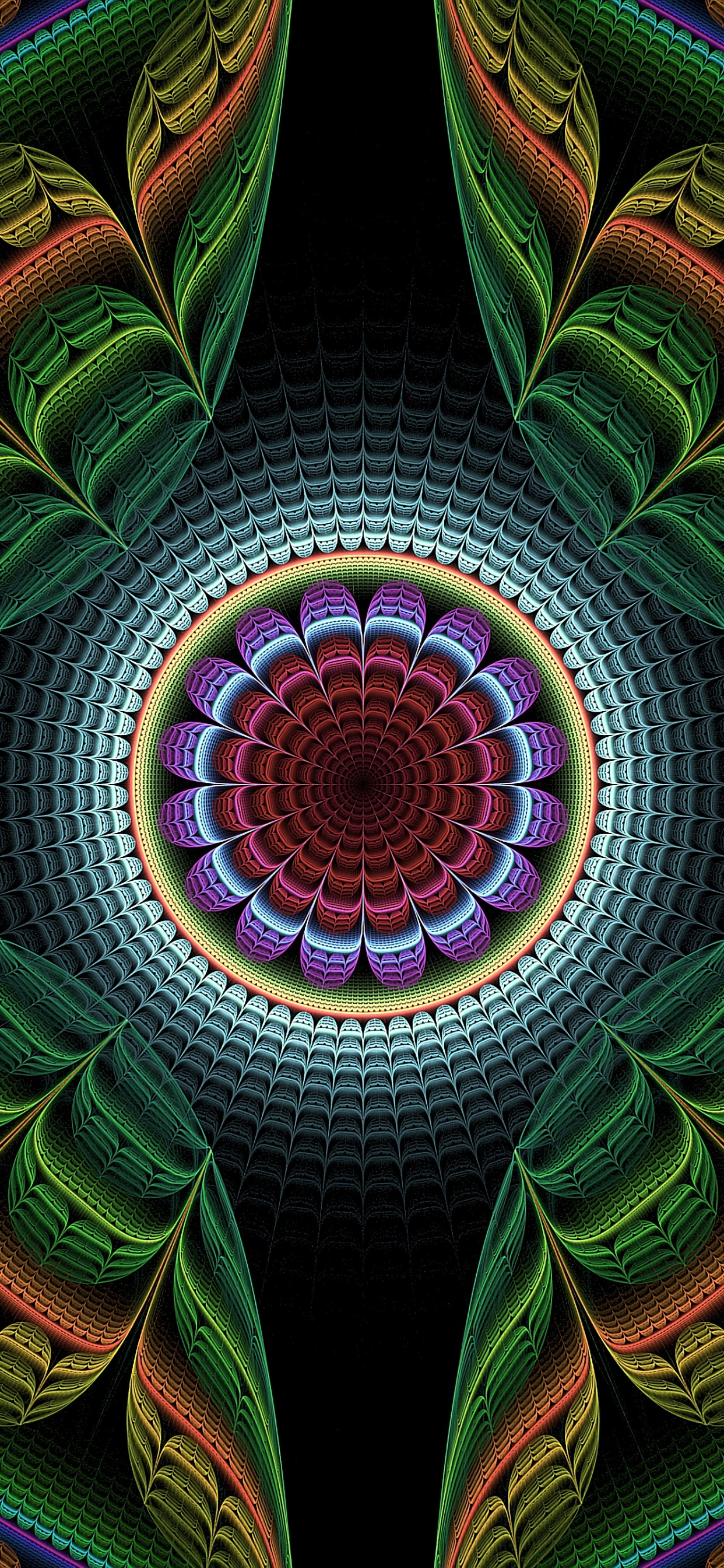 圆圈, 迷幻术, 对称, 彩色玻璃, 建筑 壁纸 1242x2688 允许