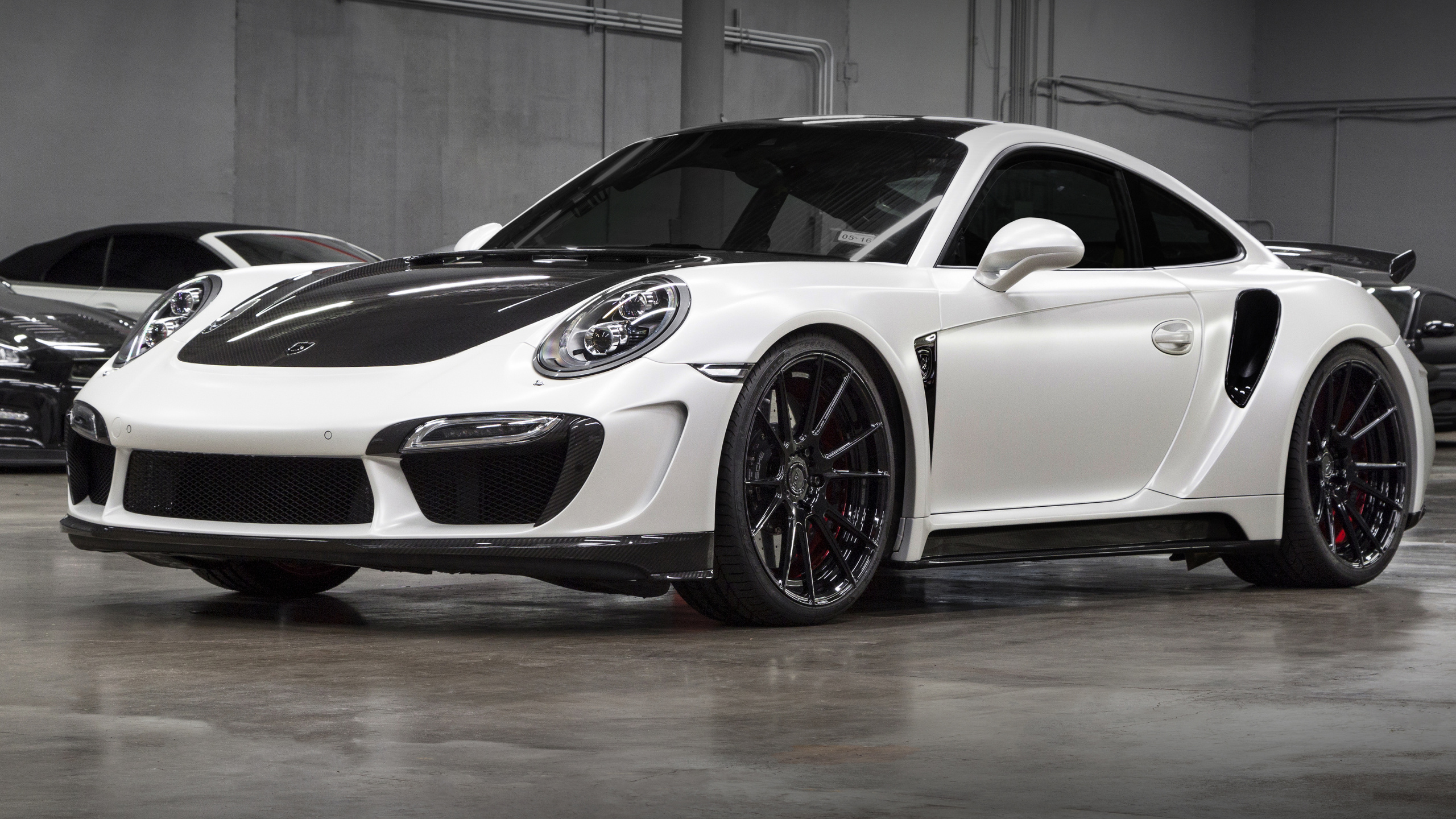 White Porsche 911 Parked in Garage. Wallpaper in 2560x1440 Resolution