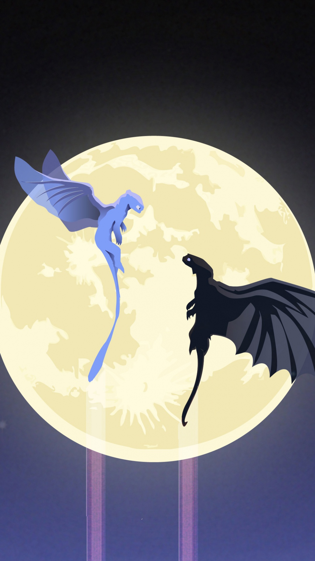 Oiseau Bleu et Noir Volant Sous L'illustration de la Lune. Wallpaper in 1080x1920 Resolution