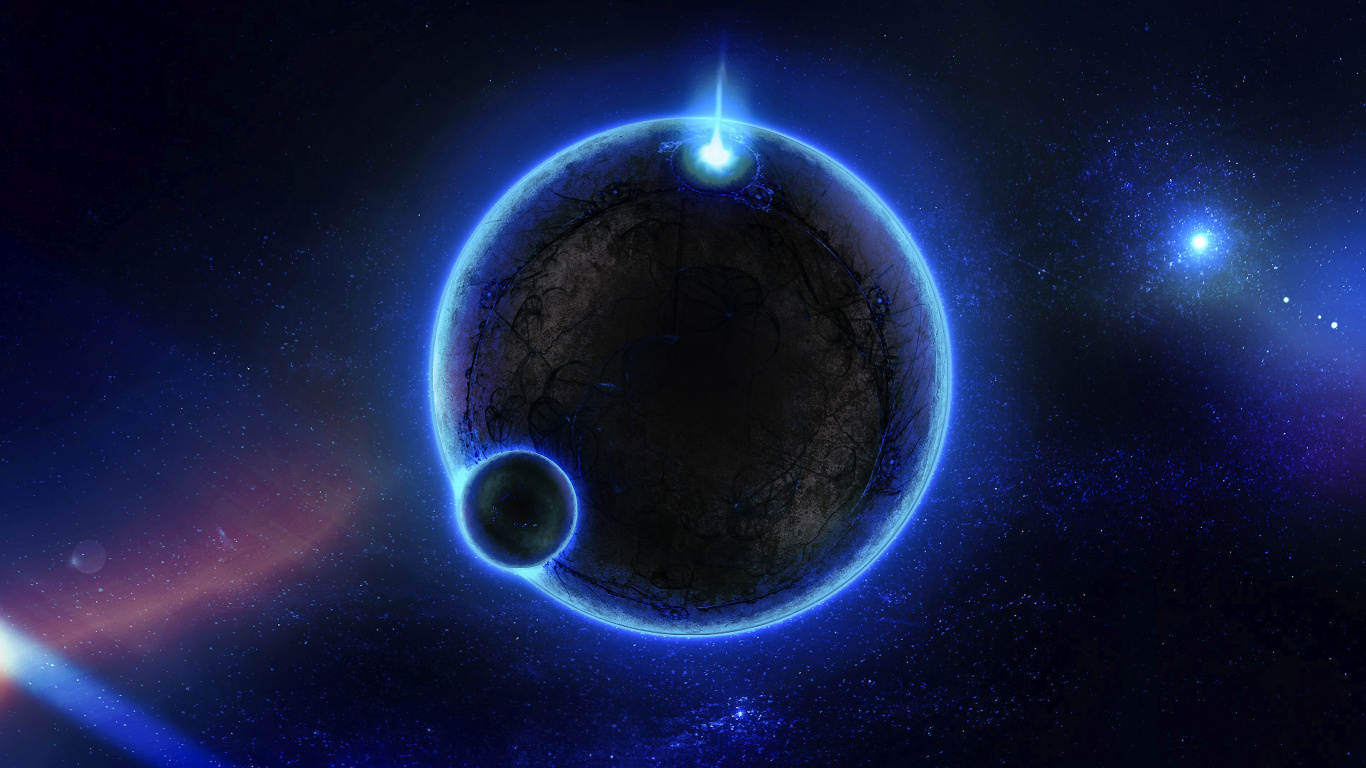 Blue and White Planet With Light. Wallpaper in 1366x768 Resolution