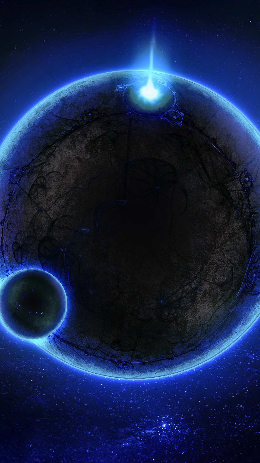 Blau-weißer Planet Mit Licht. Wallpaper in 1080x1920 Resolution