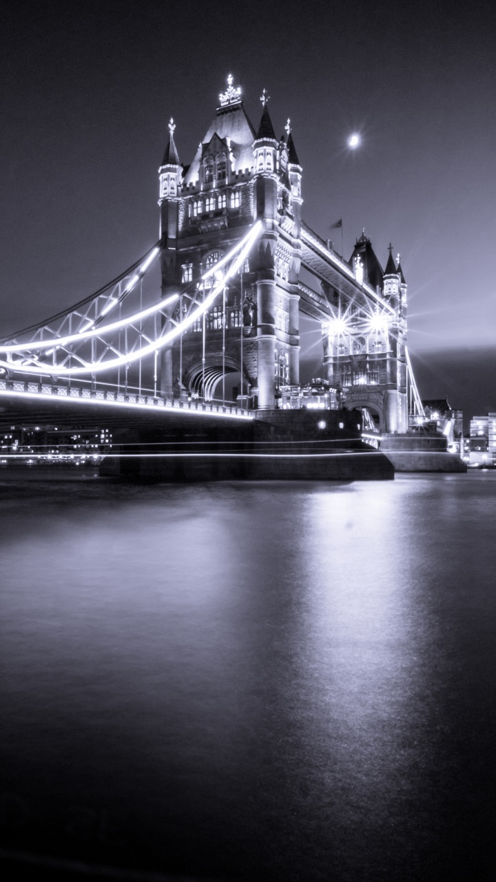 Grayscale Photo of Bridge Over Body of Water. Wallpaper in 720x1280 Resolution