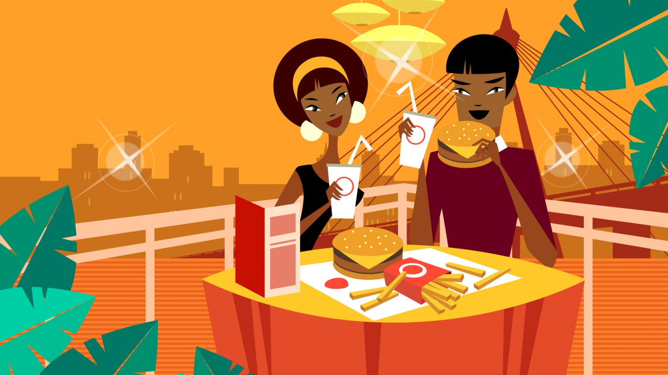 Hombre y Mujer Sentados en la Ilustración de la Silla. Wallpaper in 1366x768 Resolution