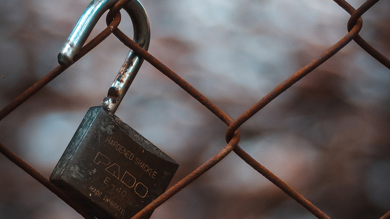 Silver Padlock on Gray Steel Fence. Wallpaper in 1366x768 Resolution