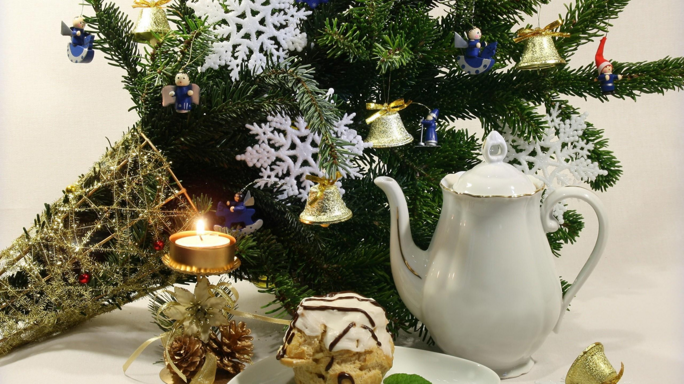 Nochevieja, Decoración de la Navidad, Maceta, Copo de Nieve, Centro de Mesa. Wallpaper in 1366x768 Resolution