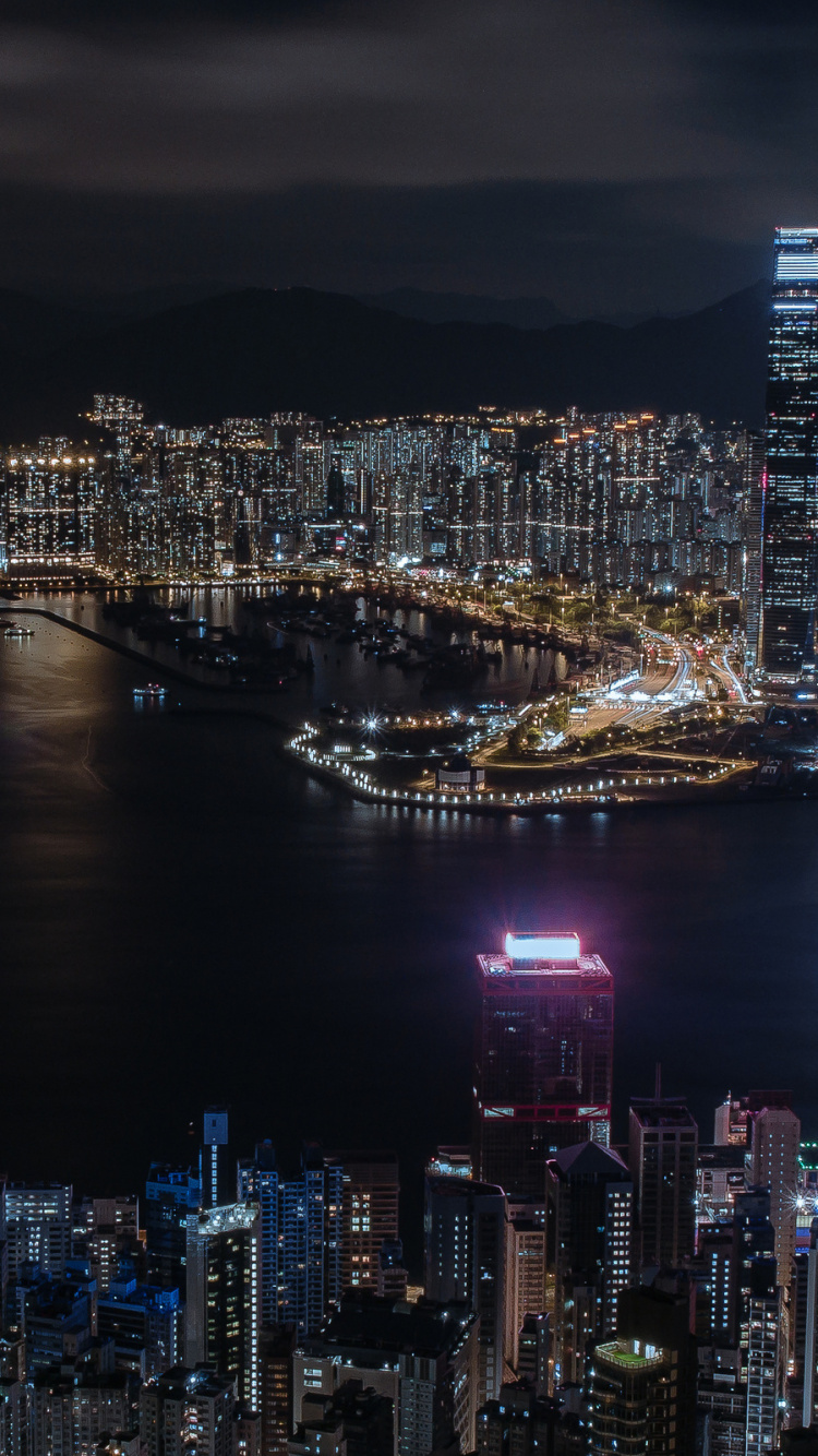 Skyline Der Stadt Bei Nacht Night. Wallpaper in 750x1334 Resolution